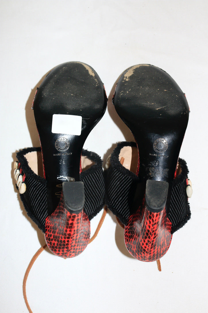 Dries Van Noten beaded snake print heels