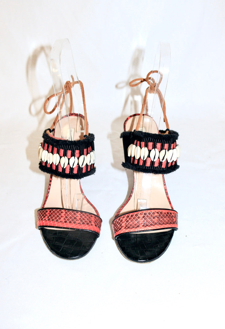 Dries Van Noten beaded snake print heels