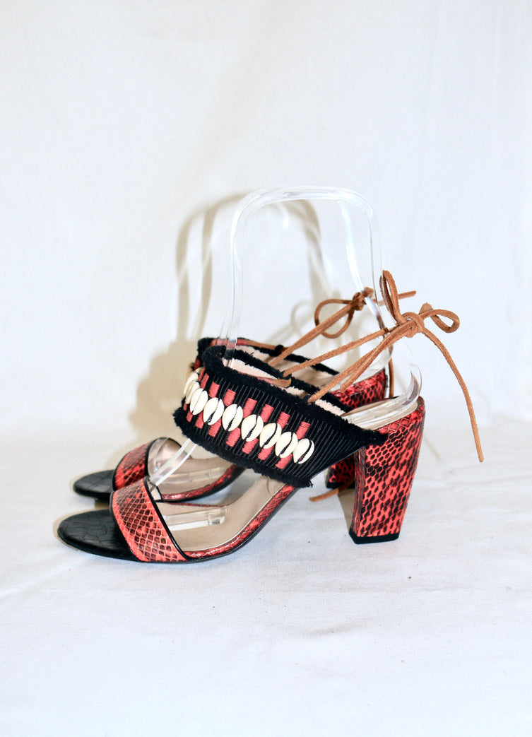 Dries Van Noten beaded snake print heels