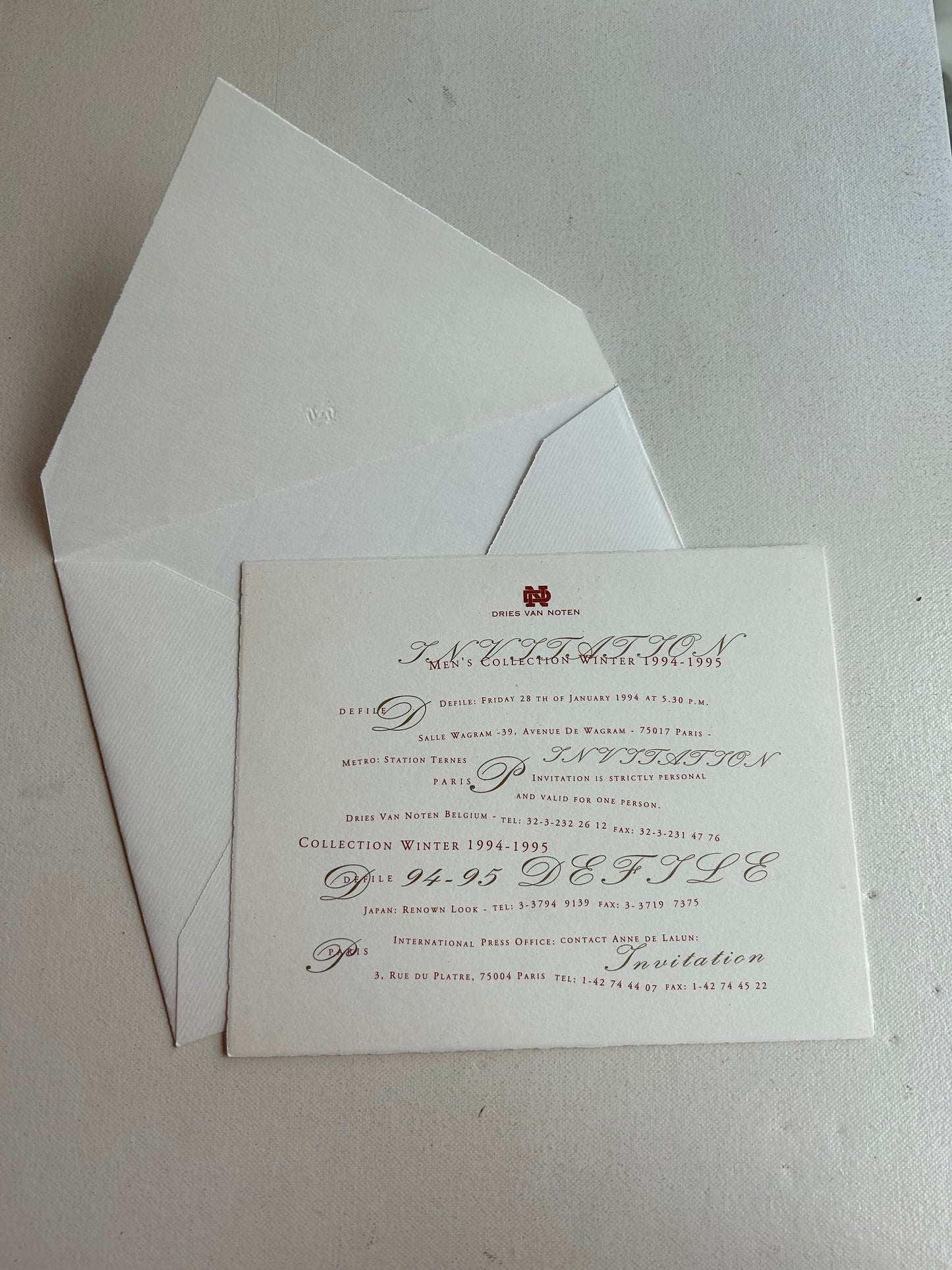 Dries Van Noten Men Winter 1994 - 1995 Invitation