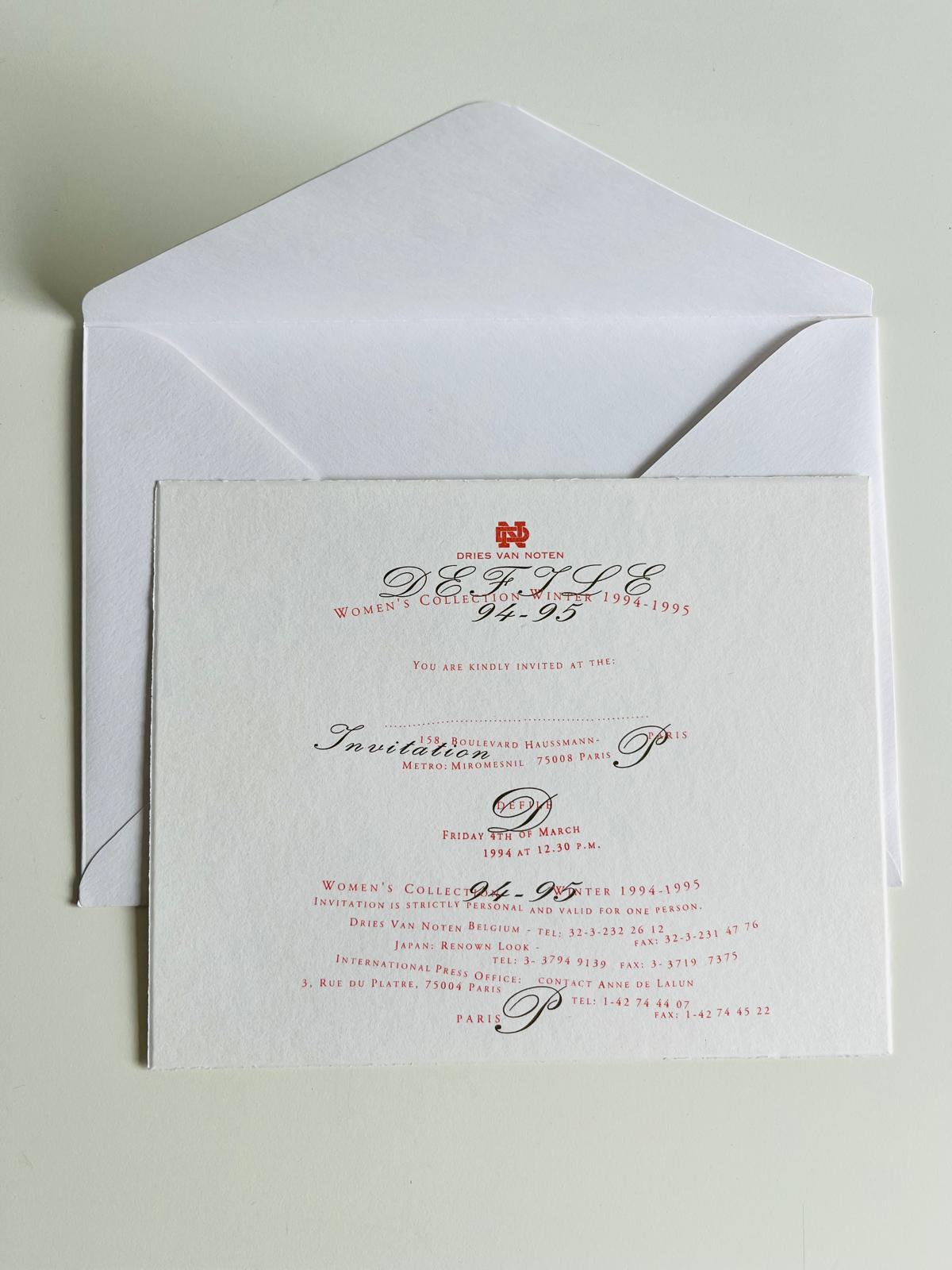 Dries Van Noten Women Winter 1994 - 1995 Invitation