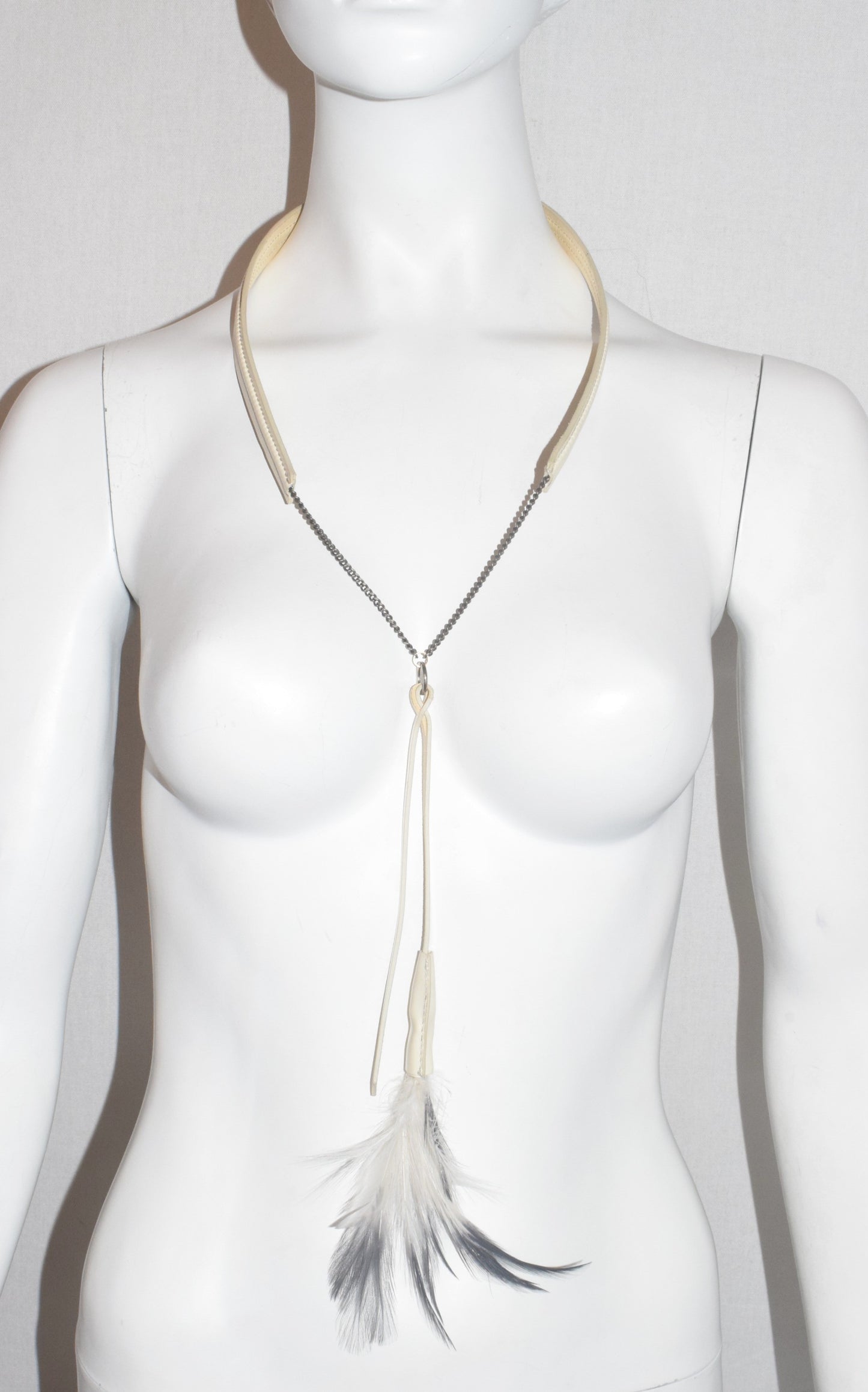 Ann Demeulemeester leather necklace with feathers