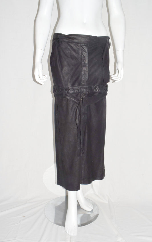 Ann Demeulemeester leather midi skirt AW03-04
