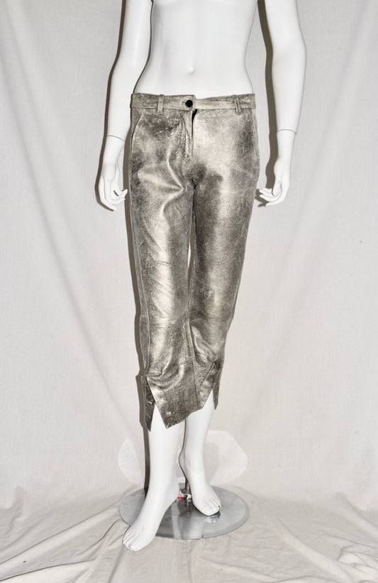 Ann Demeulemeester 3/4 metallic silver leather trousers AW06