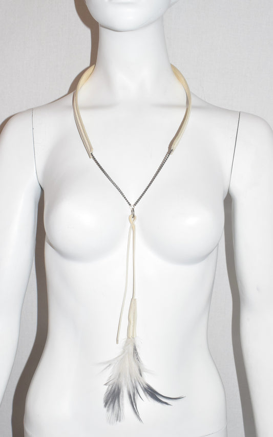 Ann Demeulemeester leather necklace with feathers