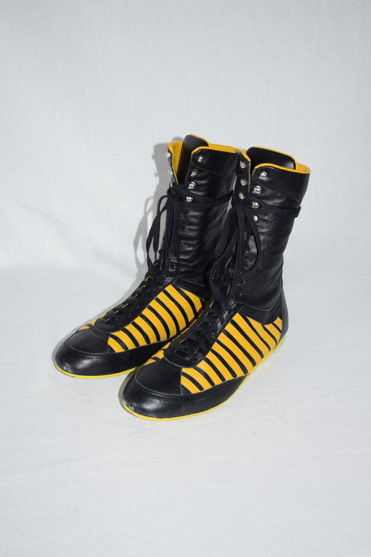 A.F. Vandevorst black/yellow leather trainers