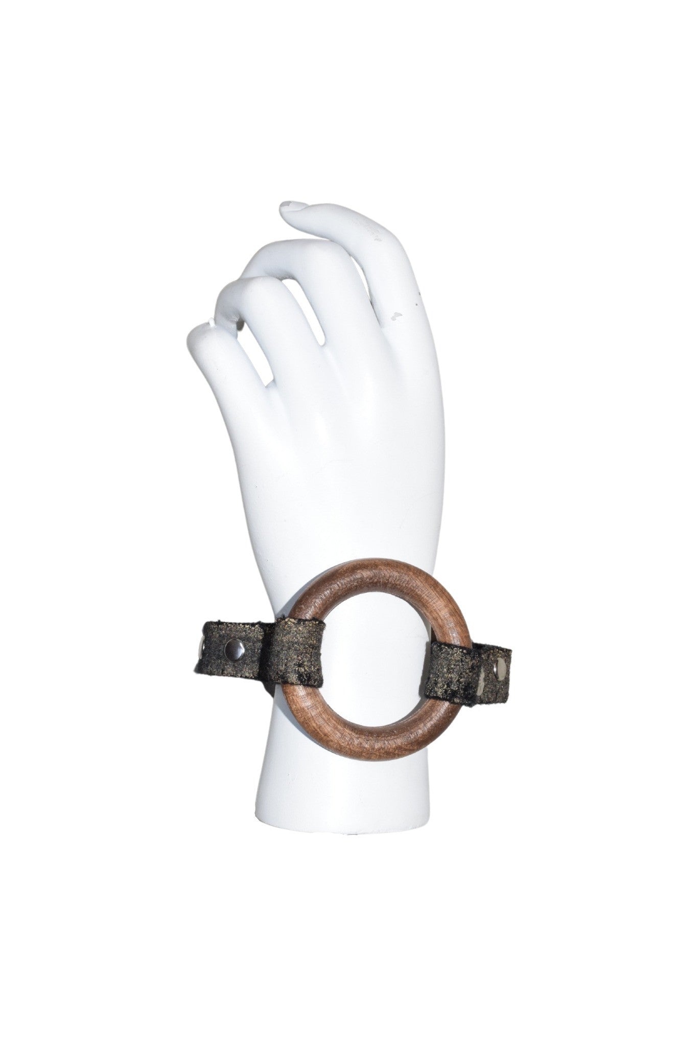 1000MORCEAUX leather bracelet with wooden detail