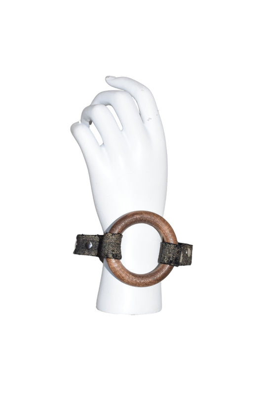1000MORCEAUX leather bracelet with wooden detail