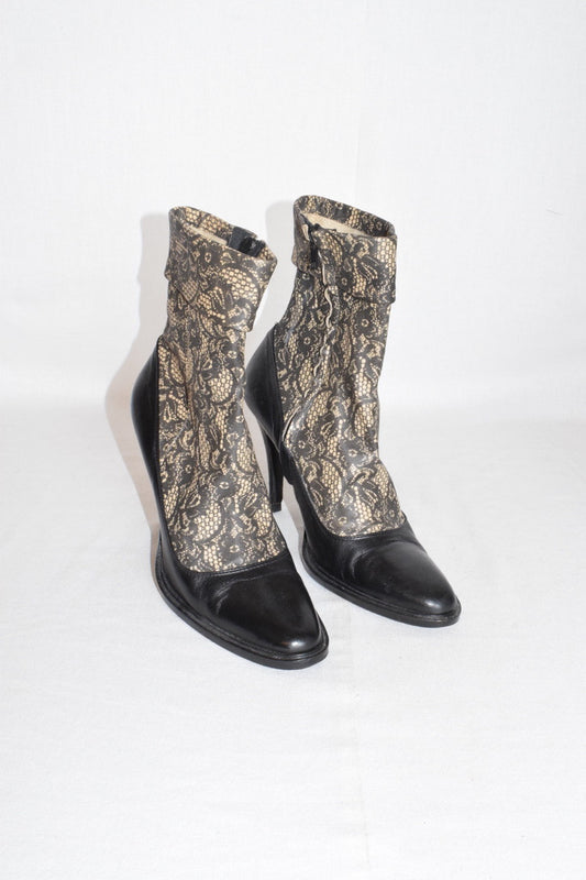 A.F. Vandevorst lace printed leather sock ankle boots SS09